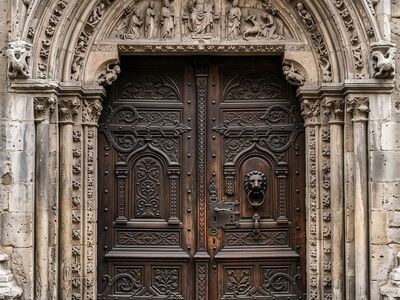 cathedral, church, door, relief, statue, portal, entrance, architecture, gothic, religion, christianity, carving, wood carving, stone, ornate, stonework, medieval, history, entry, historical