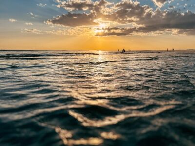 sea, sunset, nature, waves, clouds, evening, reflection, calm, horizon, beauty, sea surface, landscape, stillness, romantic, summer, sunny, distant, dawn