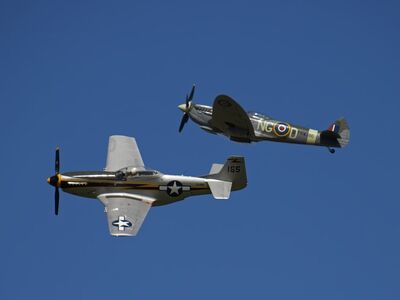 airplane, fighter jet, airshow, p-51 mustang, spitfire, sky, world war ii, vintage aircraft, formation, military, historic, flight, retro, allied forces, symbol, pilot, winged aircraft, speed, colors, british war