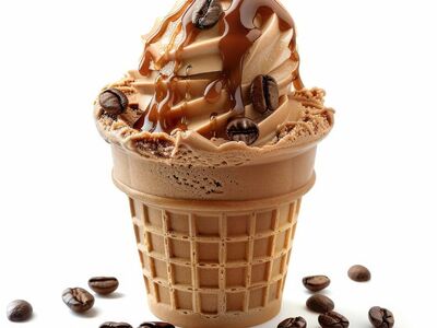 ice cream, caramel, waffle, coffee, coffee beans, spoon, sweet, dessert, drizzled, delicious, carry, aromatic, cold, summer, tasty, tempting, snack, enjoyed, pleasure, creamy, delicacy, nature, savored