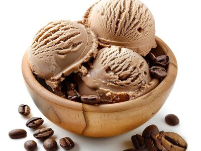chocolate, ice cream, wooden bowl, coffee, coffee beans, creamy, wood, cold, delicious, flavorful, dessert, coffee ice cream, cream, sweet, waffle cones, treat, dairy product, dairy, texture, tasty