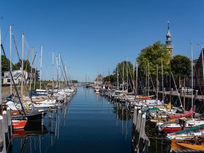 harbor, boats, water, canal, holland, blue sky, city, tourism, architecture, yacht, holiday, sailing, peaceful, bell tower, panorama, spire, greenery, daylight, view
