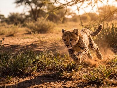 cheetah, running, savanna, nature, sunset, feline, wild, trail, pet, speed, five, africa, crawling, wildlife, cat, action, hunter, environment, animal, striped, fast, dust