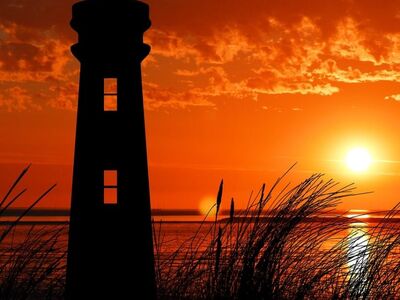 sunset, lighthouse, coast, sea, grass, nature, horizon, silhouette, twilight, sky, evening, peaceful, romantic, vacation, summer, moonlight, north sea coast, sunset sky, glow