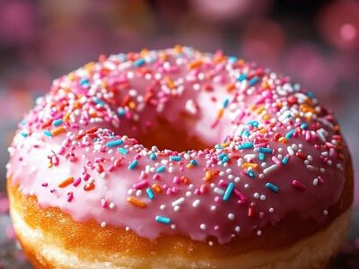 donut, icing, pink, sprinkles, candy, pastry, food, sweet, calorie, snack, delicacy, easy recipe, baking, fresh, dough, cafe, delicious, joy, festive, easy to make