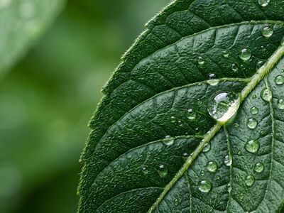 green, leaf, drops, dew, macro, nature, spring, fresh, wet, droplet, transparent, texture, growth, beauty, ecology, purity, healthy, organic, bright, leaf vein