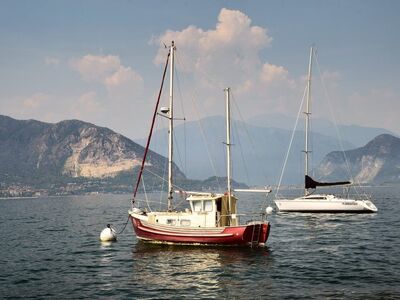 lake maggiore, yacht, mountains, boat, nature, sunny, lake, some clouds, rowing, quiet, stresa, traditional, sailing, blue sky, panorama, breezy, recreation, harbor, view, afternoon, vacation