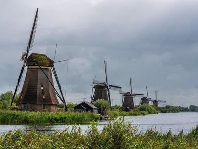 windmill, canal, historic, netherlands, nature, landscape, wind energy, waterway, canal system, architecture, green, panorama, heritage, travel, monument, recreation, color, tourism, medieval, flood control