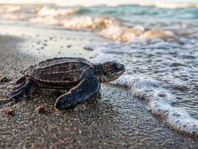 sea turtle, turtle, nature, animal, reptile, marine, aquatic, ocean, coast, baby, young, newborn, sand, beach, waves, sunrise, coastal, crawling, natural habitat, educational, conservation