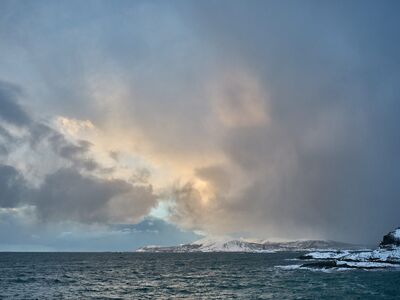 sea, sky, cloud, winter, snow, landscape, wintry, dramatic, horizon, storm, sunrise, natural, view, open, norway, norwegian fjord, natural light, captivating, calm, journey