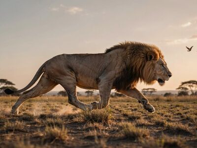 lion, animal, nature, wild, savanna, predator, running, sunset, grass, wildlife, majestic, hunting, dry grass, natural environment, mammal, king of the jungle, mane, grassland