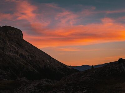 mountains, sunset, red sky, twilight, summer evening, natural scenery, shadow, summer landscape, silence, dramatic landscape, alps, pink sky, evening sky, hiking, nature, sunrise, foggy, high mountains, cloudy, mountainous