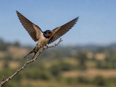 swallow, flight, branch, landscape, nature, flying bird, sky, wingspan, bird species, flight mechanics, pursuing predators, natural ecosystem, birds in flight, swallow icon, europe, bokeh background, rural, green areas, ornithology
