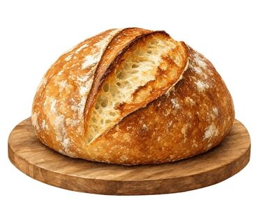 bread, sourdough, crusty, wooden board, baking, artisan, fresh, homemade, tradition, delicious, golden brown, rustic, simplicity, casual, rustic baking, crusty surface, delicious aroma, simple pleasure, aromatic bread, casual dining