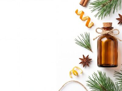 bottle, essential oil, christmas decoration, winter scent, cinnamon, pine, clove, dill, sprig, natural remedy, calm, aromatherapy, natural products, isolated, eco-friendly, holiday, relaxation, health, fragrant oil, fresh, beautiful
