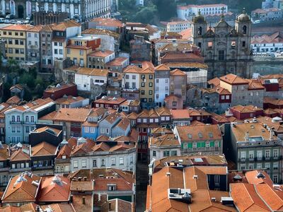 city, porto, portugal, urban, architecture, rooftops, church, historic, building, neighborhood, river, view, panorama, townhouses, history, picturesque, red brick, old town, culture, building complex