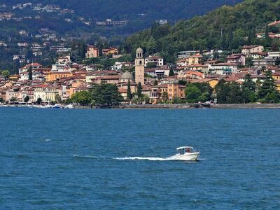 lake garda, salò, boat, water, mountains, town, nature, summer, tourism, postcard, historic, culture, italian, excursion, architecture, coast, navigation, resort, travel, panorama, trees