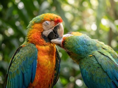 macaw, parrot, birds, animals, grooming, nature, love, jungle, tropical, exotic, colorful, companionship, bokeh, wildlife, close-up, outdoor, friendship, self-care