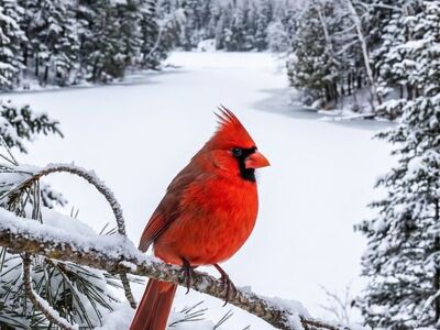 cardinal, winter, snow, branch, forest, nature, wilderness, winter scene, bird, red color, wild, tree, national park, winter landscape, beautiful, north american bird, orange crest, natural habitat, white snow, striking