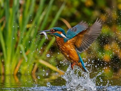 kingfisher, waterfall, hunting, fish, wings, nature, catch, flight, droplets, swamp, wings over water, ecosystem, speed, action shot, wildness, environment, movement, wingspan, natural sounds, wilderness