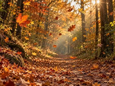 autumn, leaves, falling leaves, forest, nature, golden hour, sunlight, trees, landscape, path, autumn scenery, colorful leaves, ambiance, autumn forest, light and shadow, tranquility, nature walk, autumn afternoon, ochre color, autumn travel
