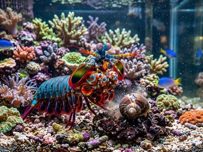 mantis shrimp, peacock mantis, reef, nature, strike, aquarium, tropical, claws, eyes, neon, ocean, predator, marine life, punch, coral, marine biodiversity, sea creatures, ecosystem, water, aquarium life