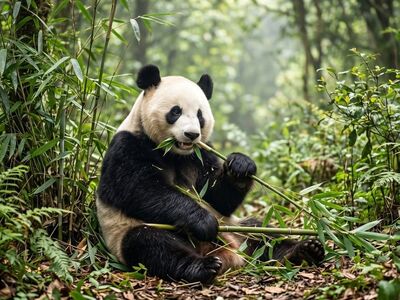 panda, bamboo, chewing, forest, china, cute, leaves, nature, conservation, endangered, black and white, sitting, bear, gourmet, peaceful, flora, jaw, branch, feeding, mammal, white stripe