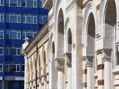 architecture, building, modern, facade, contrast, structural design, urban, arched, history, silhouette, colonial architecture, collision, windows, masonry, details, artistic architecture, thickness, contrasting colors
