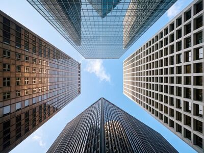 skyscrapers, architecture, cityscape, modern buildings, blue sky, sky windows, perspective, modern city, architectural design, urban architecture, geometric shapes, symmetry, vertical view, urban environment, square building, modern architecture, building angle, urban geometry, rise, low angle