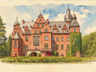 watercolor, castle, art, architecture, history, architectural style, painting, building, historical, nature, german castle, garden, architectural heritage, european, historical building, photography, green landscape, medieval style, blue sky, inspiration