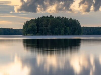 lake, reflection, sunset, forest, water, haze, tranquility, nature, island, panorama, peaceful, clear, idyll, sky, natural, calm, horizon, serene, glow, landscape, Hämeenlinna, Finland, Kanta-Häme