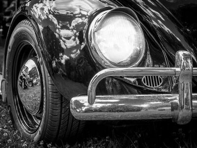 beetle car, car, headlights, vw, car wallpapers, antique car, black-and-white, light, monochrome