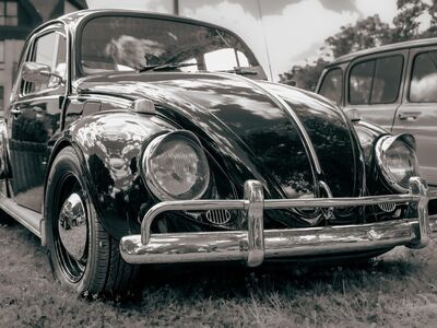antique car, dare, automobile, historical, black-and-white, old, vehicle, vw, beetle