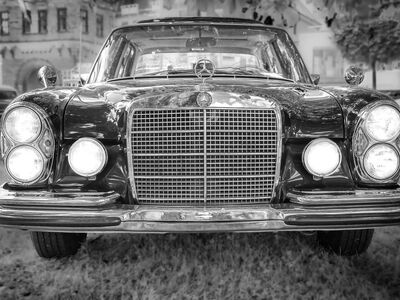 auto, car, car wallpapers, monochrome, retro, antique, automobile, historical, black-and-white, old, vehicle, daimler benz, mercedes, lights
