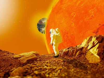 astronaut, planets, mars, earth, solar system, space, starts, spaceship, composite, universe