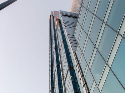building, tower, tall, skyscraper, modern, glass, sky, lamp, urban, metropolis, offices, nature, perspective