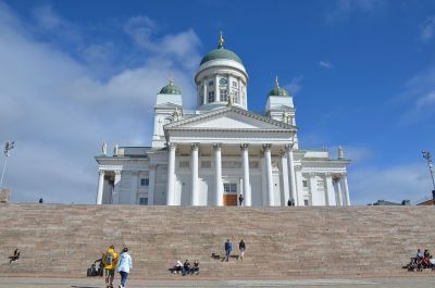 building, architecture, cathedral, dome, historical, columns, nature, white, stairs, people, tourists, tourism, sky, helsinki, finland, protestant
