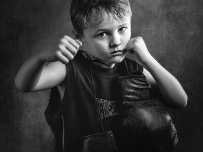 boy, boxer, fitness, sport, gloves, cute, monochrome, portrait