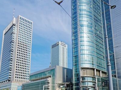 cityscape, buildings, tall, architecture, modern, towers, street, cars, people, metropolis, warsaw
