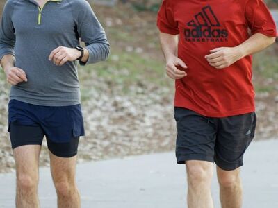 men, running, together, alley, park, spring, nature, sports, healthy, lifestyle, recreation, shorts
