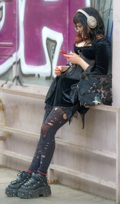 woman, young, girl, fancy, bag, glasses, smartphone, listening, earphones, leaning, wall, grafitti, waiting, relaxing, lifestyle