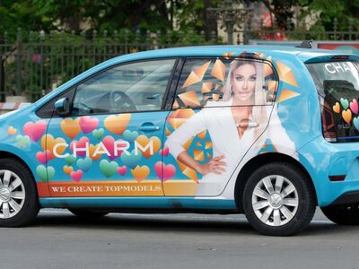 car, small, painted, advertising, models, car wallpapers, videochat, parked, street, urban, attraction, jobs