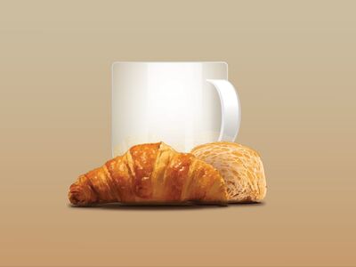 coffee, croissant, pastry, beverage, mug, cafe, office, coffee cup, drink, food, tea