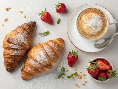 coffee, café, latte, cappuccino, espresso, barista, latte art, coffee beans, grinder, iced coffee, hot coffee, café interior, coffee shop, cozy café, coffee culture, breakfast, coffee cup, croissant, coffee lifestyle, caffeine, mug, takeaway coffee, americano, flat lay, cup, ai generated