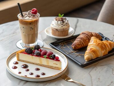 coffee, café, latte, cappuccino, espresso, barista, latte art, coffee beans, grinder, iced coffee, hot coffee, café interior, coffee shop, cozy café, coffee culture, breakfast, croissant, coffee lifestyle, caffeine, mug, coffee cup, takeaway coffee, americano, flat lay, cup, ai generated