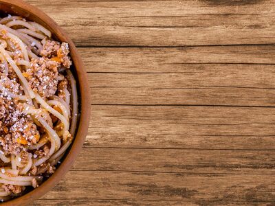 spaghetti, pasta, food, noodles, italian, meal, lunch, dinner, delicious, carbohydrates, nutrition, bolognese, cheese, sauce, tasty, flatlay, copy space, table, perspective, overhead, view
