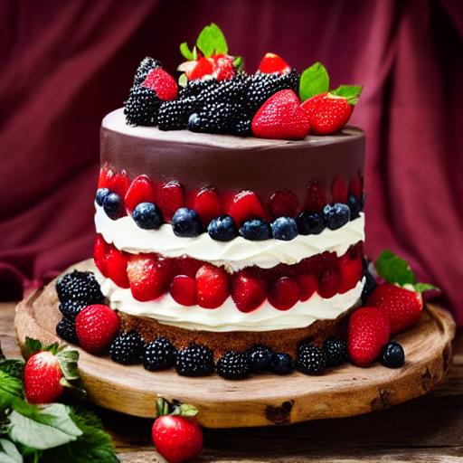 cake, berries, decorative, fruit, forest fruit, luxury, strawberries, black currant, raspberry, blueberries, baking, chocolate, creamy, appealing, desserts, sweet, rich, gourmet, celebrate, flavorful — Винтаж