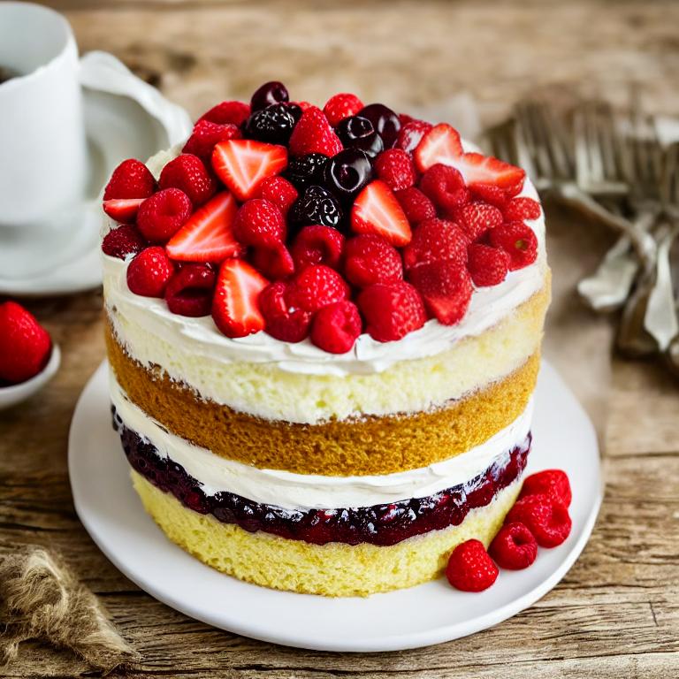 cake, summer, fruit, strawberries, raspberries, cherries, berries, decoration, cream, white, red, green, natural light, wood, decorative, food, celebration, fresh, baking, nature, topping — Демотиватор