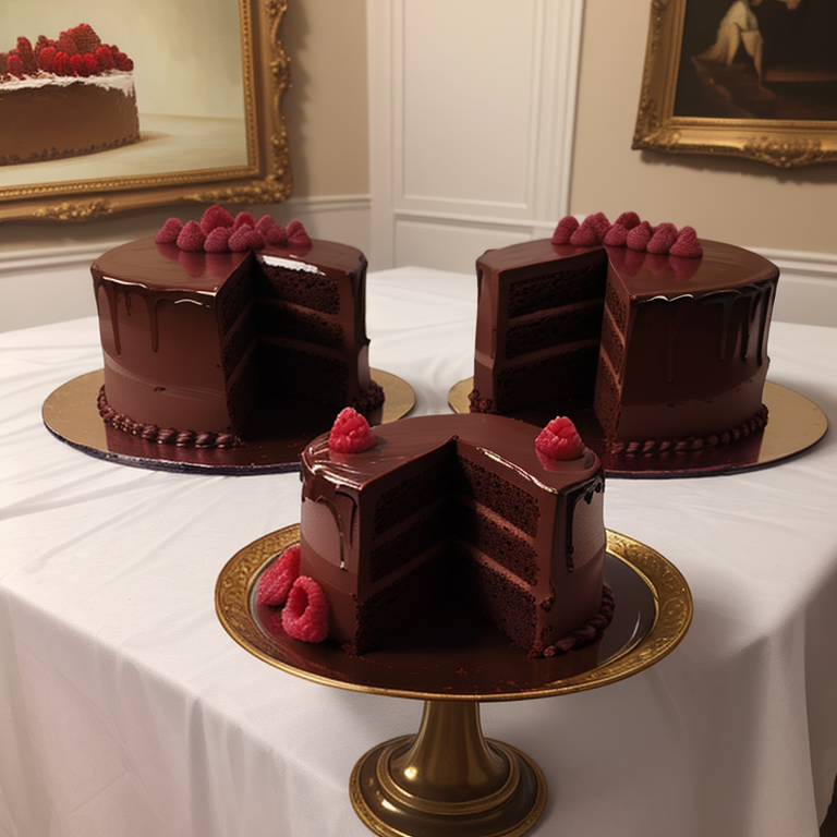 chocolate cake, glossy glaze, raspberries, chocolate shavings, dessert, plate arrangement, mint leaves, red fruit, gourmet, baking, gourmet presentation, treat, chocolate mousse, homemade, confectionery, decoration, delicacy, ceramic plate — Багет