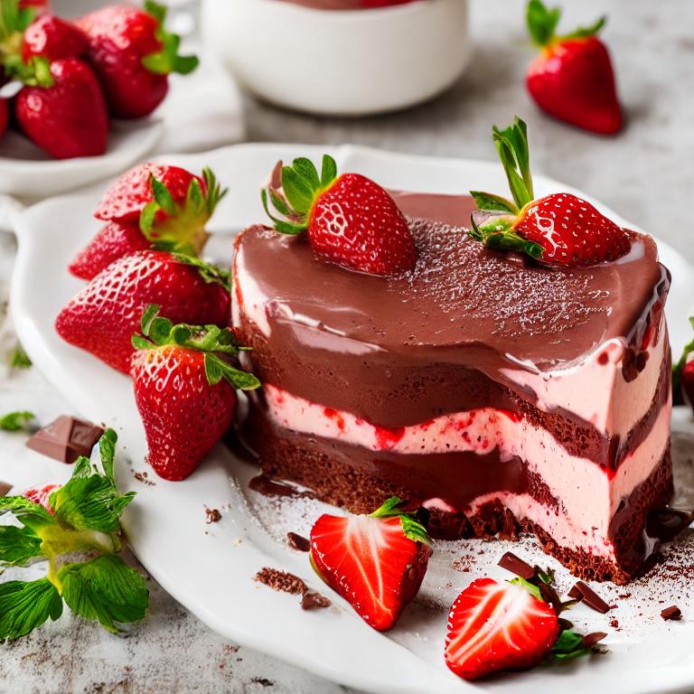 strawberry dessert, chocolate topping, fresh strawberries, creamy dessert, mint leaves, tea set, patisserie, dessert plate, layered cake, tea service, mint, confection, sugar powder, whipped cream, bakery products, sweet, luxury dessert, pastry art, delicate — Демотиватор
